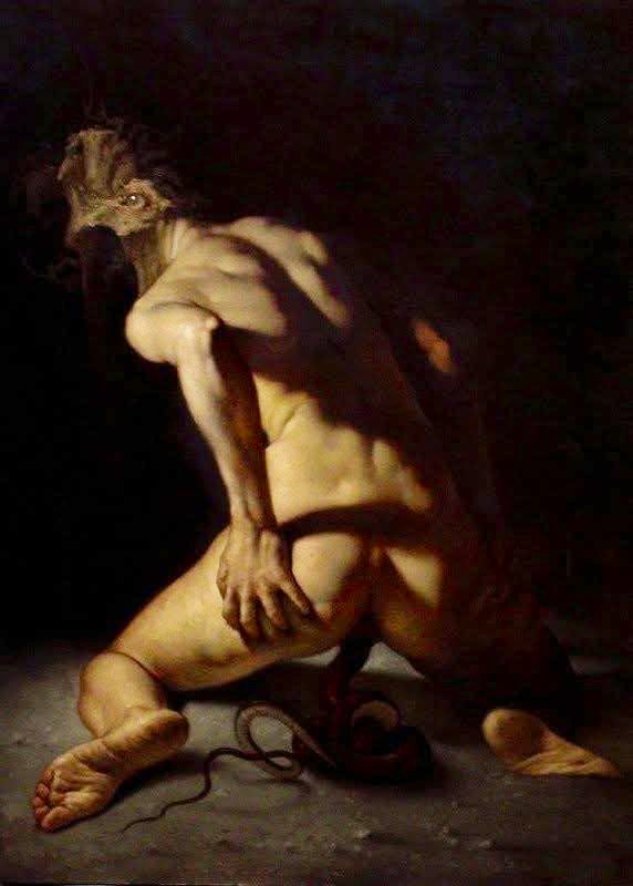 Painter641's tweet photo. Emergence of Wickedness Roberto Ferri #tpiotd #fear #evil #horror #chilling #serpent #snake #symbolism #malice #hate #corruption #art #surreal #surrealism #shocking #vile #birth #mythology #lore #legends #primordial #primeval #humanity #sin #unknown https://t.co/9O8txUe0wu