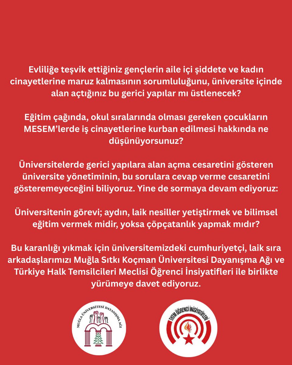 ÜNİVERSİTEYE SORUYORUZ!

Üniversitenin görevi; aydın, laik nesiller yetiştirmek ve bilimsel eğitim vermek midir, yoksa çöpçatanlık yapmak mıdır?