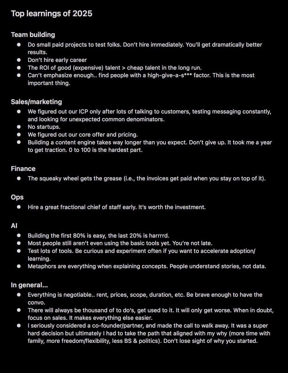 I spent some time reflecting and brain dumped my top lessons as a bootstrapped founder from the past year. Here’s a screenshot..