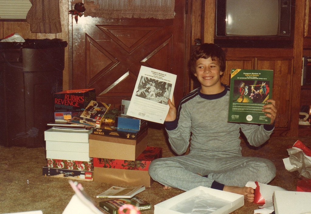 Christmas morning, 1982 via thinking.blissful/Flickr. 

Check out that shiny Tomb of Horrors module!