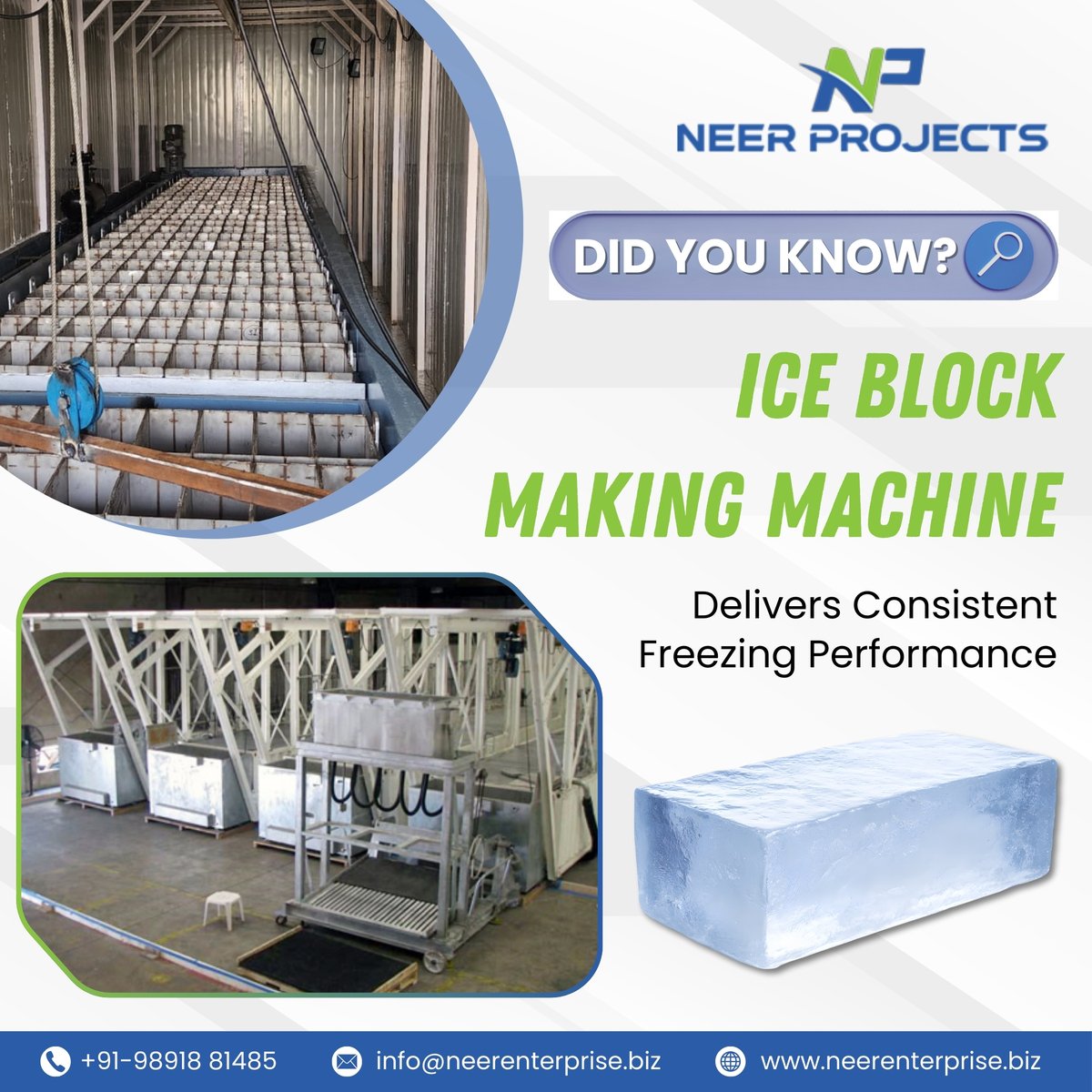 neerenterprise's tweet image. #IceBlockMakingMachines deliver uniform freezing cycles for solid, crystal-clear ice. Heavy-duty compressors ensure stable, high-capacity performance every day. 

Visit: neerenterprise.biz/products/ice-b…

#NeerEnterprisesPvtLtd #NeerProjects #IceBlockMakingMachine #BlockIcePlant