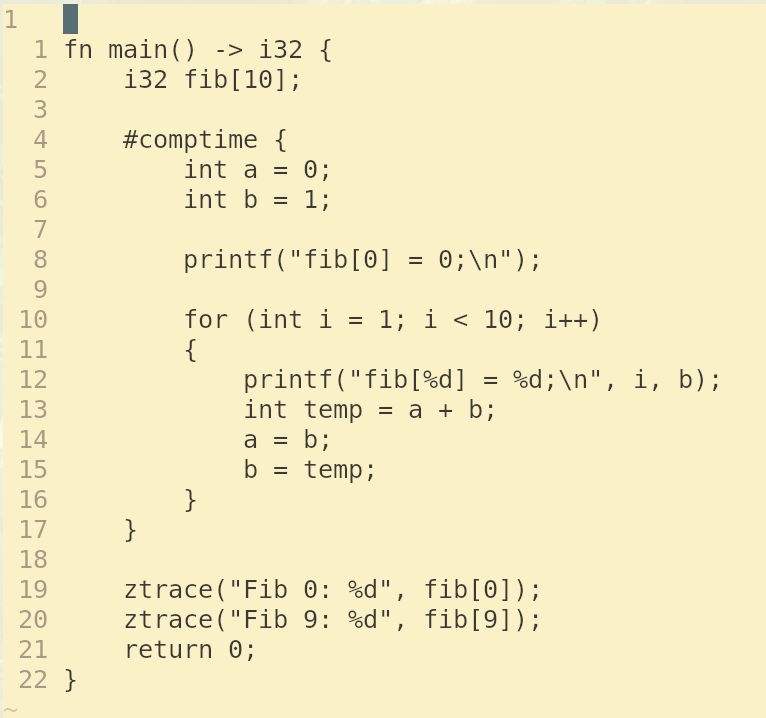 zuhaitz_dev's tweet image. To be fair, if you are scared of Forth (it is beautiful, give it a try), I add a #comptime option too, which allows us to do the same thing but in C.

The underlying mechanism is different but leads to the same result. That block will become