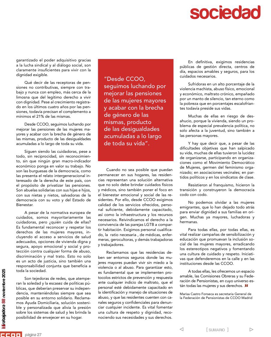 MujeresCCOOMad's tweet photo. Urge hablar de las mujeres mayores, un artículo de #MarisaCastro (secretaria general de @pensCCOOMadrid) para @RevTrabajadora https://t.co/fPmiAagXyU