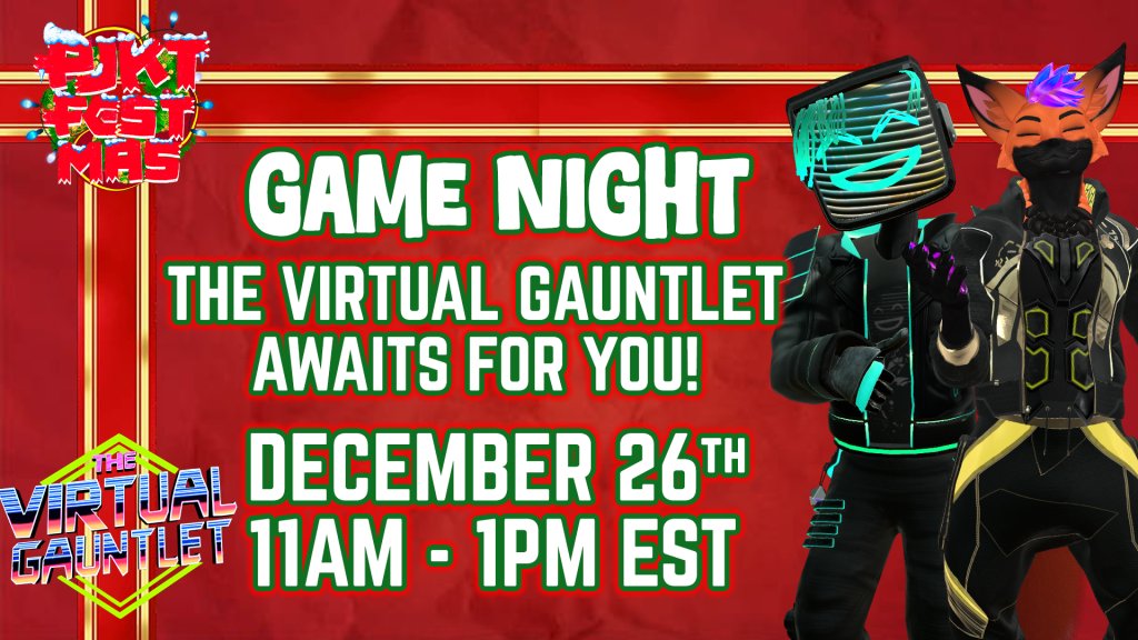 VirtualGauntlet's tweet image. The Virtual Gauntlet is officially throwing a game session for PJKT Festmas, and you’re invited to jump in.  

This will be a live VRChat event where we’ll be running Gauntlet games with players from the fest.

(vrchat.com/home/group/grp…)  

@PJKT_COM 

#VRChat #Vtuber