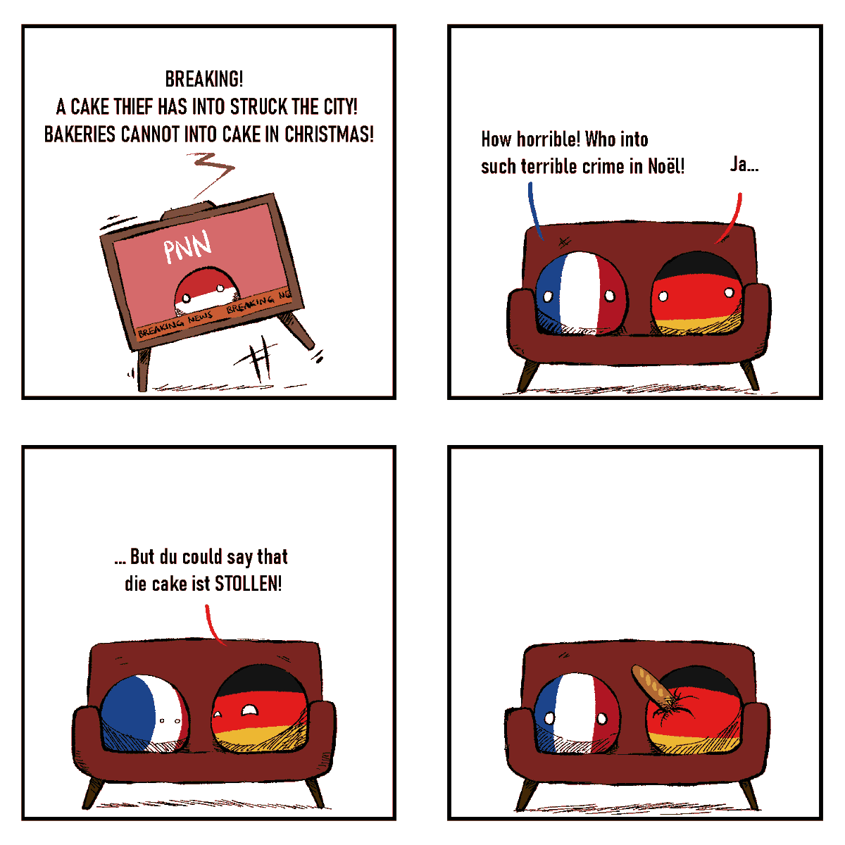 Diictodom's tweet photo. Merry Crimbo everyone!

Stollen is a  type of sweetbread (yes I know it says cake in the comic) that the  germans eat during christmas. I like them mostly for the marzipan

#comic #christmas https://t.co/q7QvV5oXmp