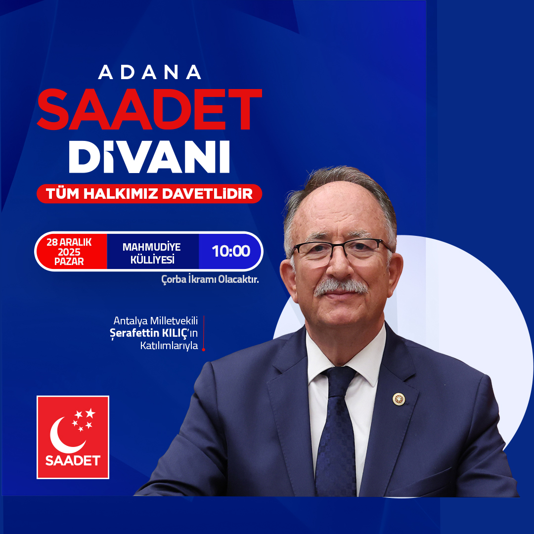 Antalya Milletvekilimiz Şerafettin Kılıç'ın katılımlarıyla gerçekleştirilecektir.

📅 28 Aralık Pazar
🕢 10.00
📍 Mahmudiye Külliyesi

Tüm halkımız davetlidir.