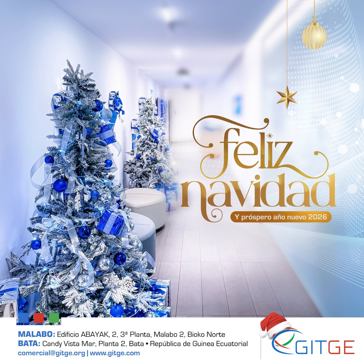 ✨🎄 Feliz Navidad 🎄✨
Desde GITGE agradecemos la confianza de instituciones, partners, operadores y colaboradores.
Seguimos conectando Guinea Ecuatorial y construyendo hoy la infraestructura digital del mañana.
Feliz Navidad y próspero Año Nuevo 2026.