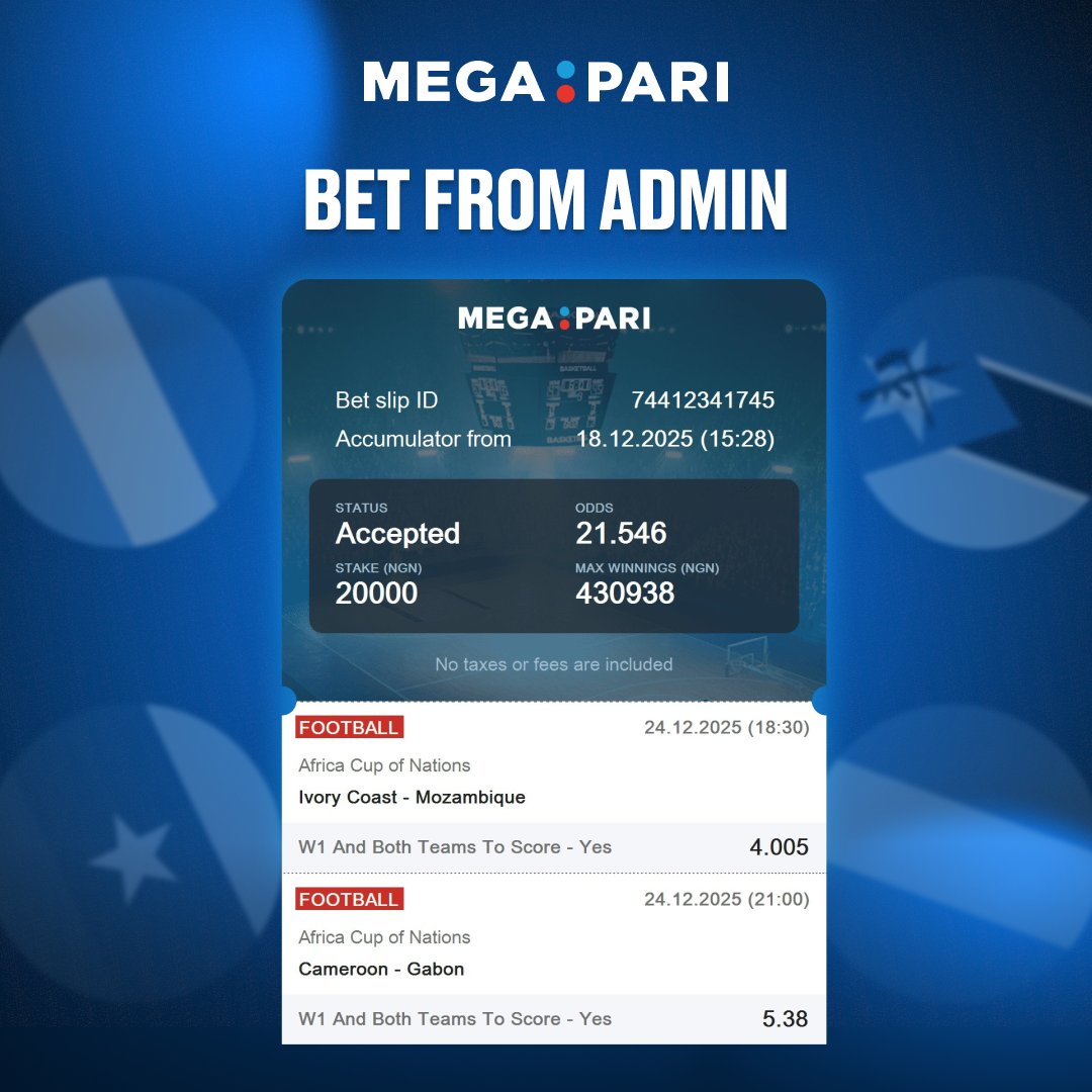 megapari_ngr's tweet photo. 🔥 BET FROM ADMIN 🔥
Here’s today’s smart pick from the desk 👀⚽️
Think it lands? Lock it in and ride the action with us 💵🔥
Play responsibly and enjoy the game on Megapari! https://t.co/EVwS24p81j
#BetFromAdmin #Megapari #SmartPick #BetAndWin https://t.co/CL1xroVM62