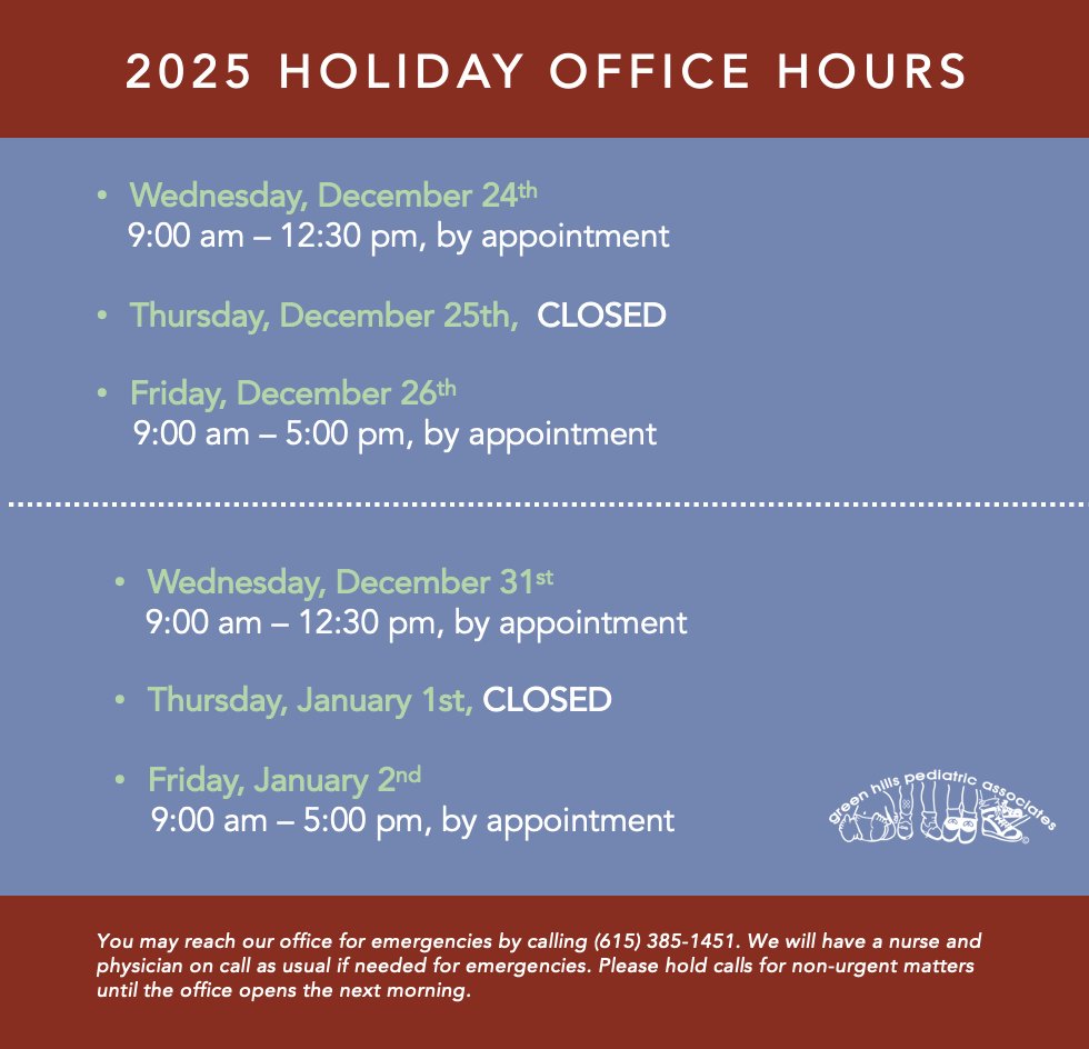 REMINDER: Here are our holiday office hours!