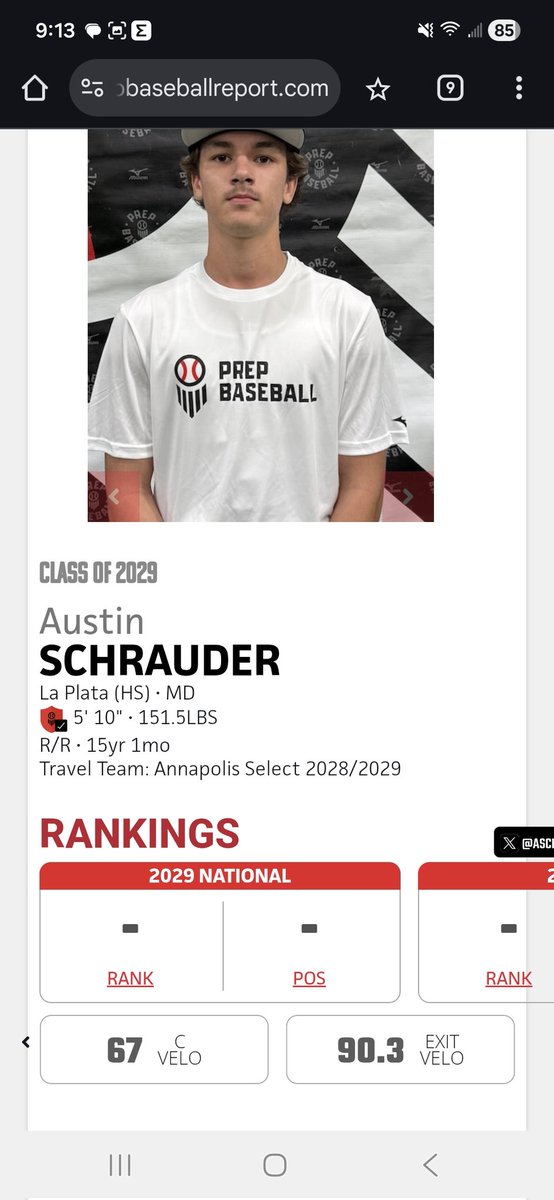 GraphixOut's tweet image. Congratulations to Austin, top 10 in exit velo. MD PBR won't recognize VA PBR numbers so he's not on the leaderboard.🤦‍♂️