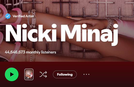 ItsWillySanchez's tweet photo. 📈 | @NICKIMINAJ gained 42,046 monthly listeners on 
@Spotify on Tuesday, December 23rd 🧡

— She now totals 44.64 million listeners on the platform. https://t.co/CTFDuDJnn3