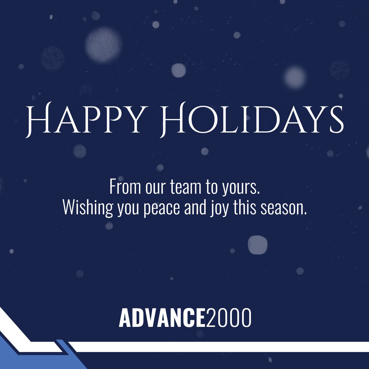 Advance2000's tweet photo. Happy Holidays from all of us at Advance2000!

Wishing you and yours a season filled with joy, peace and time well spent with those who matter most. Thank you for being part of our community, we look forward to what we’ll build together in the year ahead. https://t.co/4M47tMUFWa