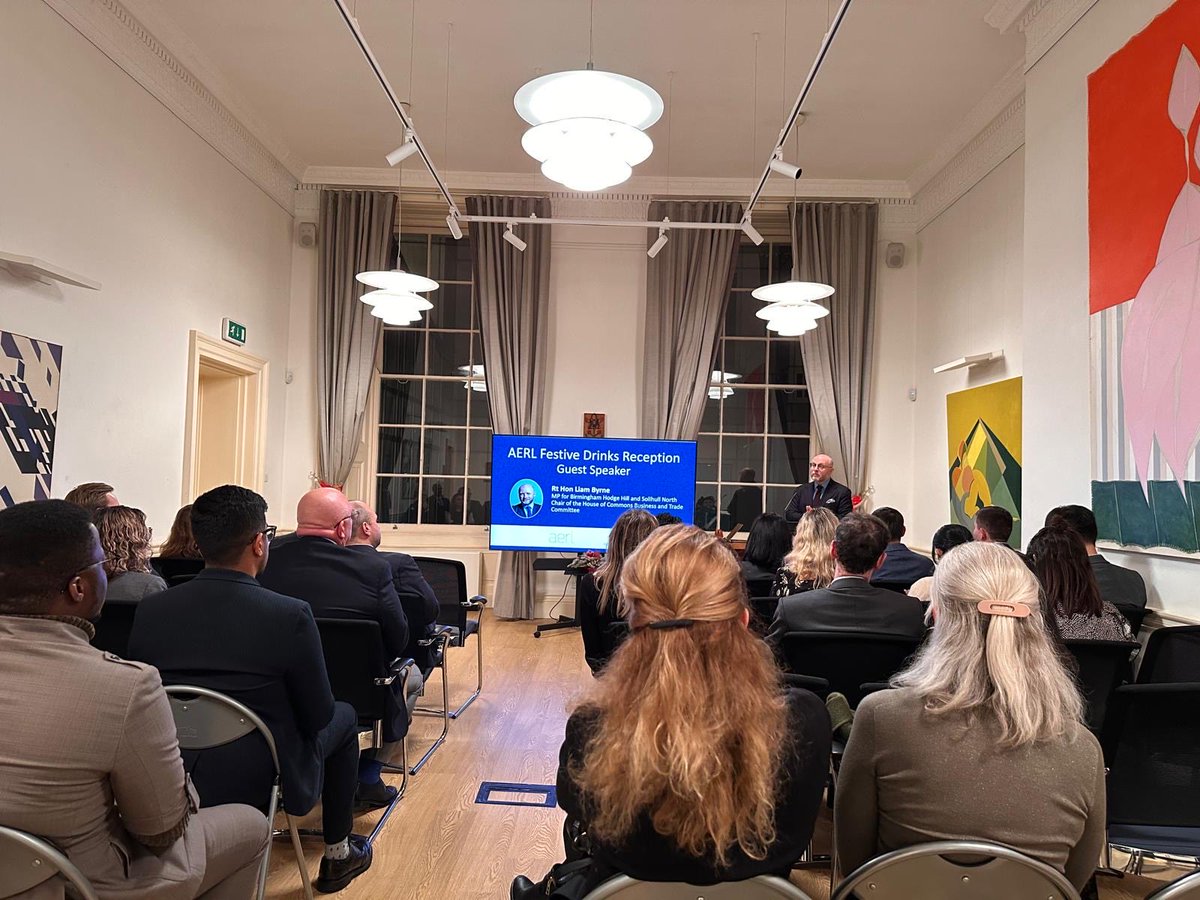 Delighted to host earlier this month <a href="/aerl_org/">AERL_org</a> Christmas Reception with guest of honour &amp; keynote speaker the Rt. Hon. <a href="/liambyrnemp/">Liam Byrne MP</a>, Chair of the <a href="/HouseofCommons/">UK House of Commons</a> Business &amp; Trade Select Committee, who delivered a most insightful presentation on UK Growth Agenda #industry #trade