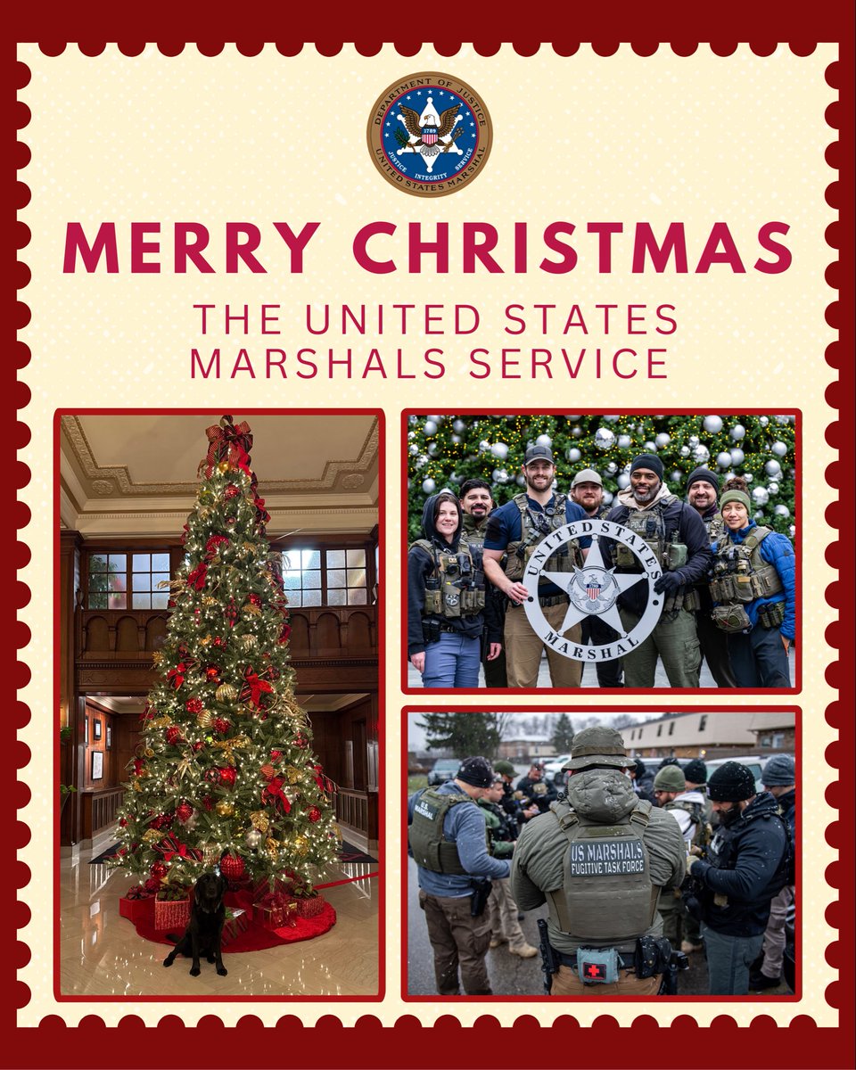 USMarshalsHQ's tweet image. The men and the women of 
the United States Marshals Service wish you and yours a very Merry Christmas!

#USMarshals