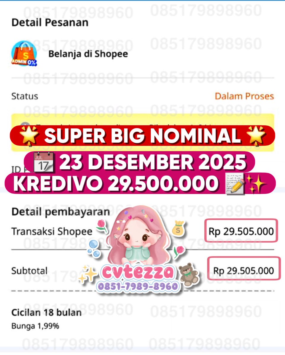 cvtezza's tweet image. 🥨 SUPER BIG NOMINAL 🥨
#nombesarbyzaa

─── 📆 23 𝗗𝗲𝘀𝗲𝗺𝗯𝗲𝗿 𝟤𝟢𝟤𝟧 ───

🧁 KREDIVO — 𝟐𝟗.𝟓𝟎𝟎.𝟎𝟎𝟎
✍🏻 Metode: input va tanpa co

⏰ 13:14 payment → 13:16 DONE TF
⚡️ SUPER CAIR SAT-SET, HITUNGAN MENIT!

t. gestun big nominal. cairin paylater amanah fast tf ·…