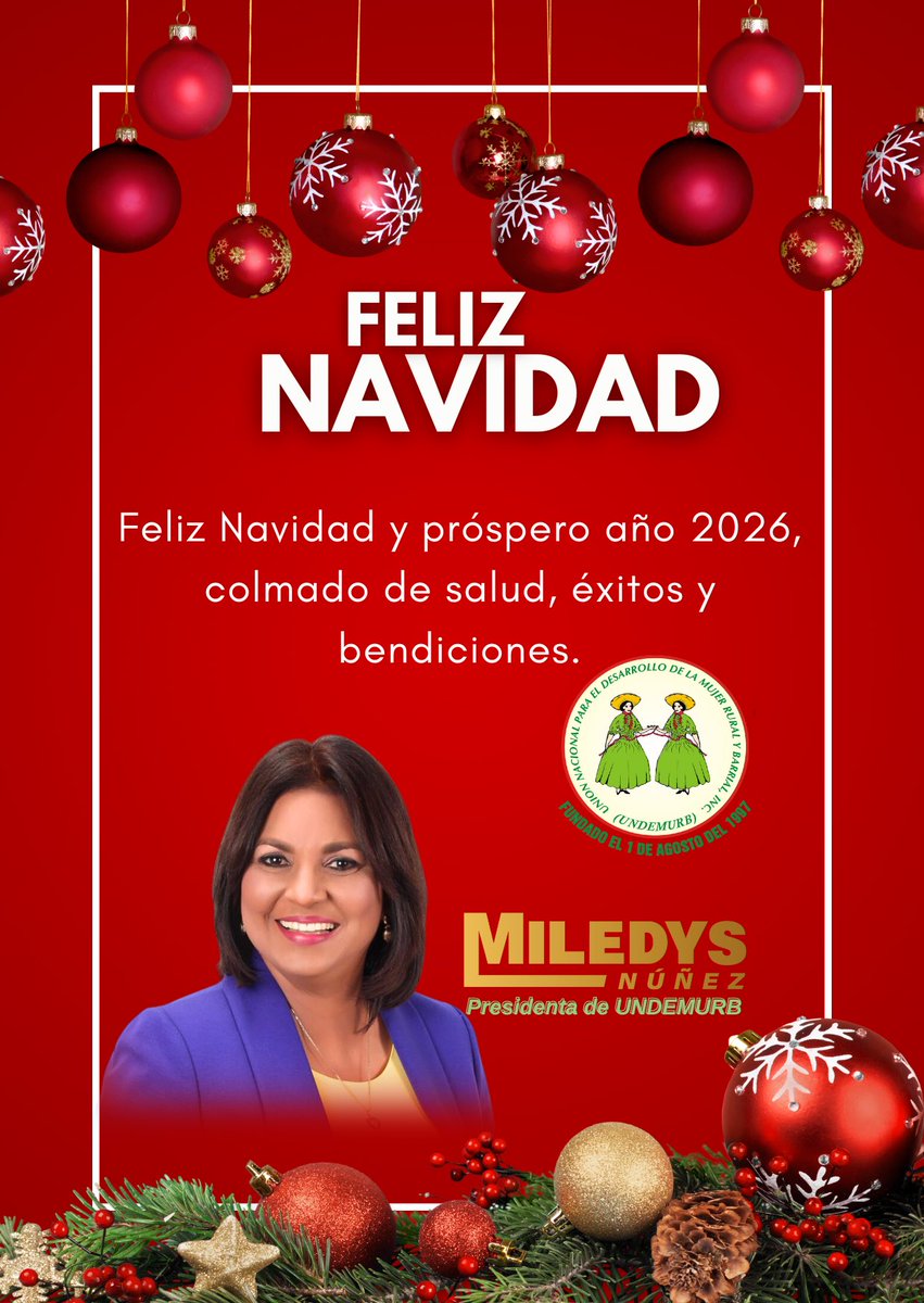 En esta Navidad, deseo que la paz y la alegría llenen tu hogar, y que el 2026 llegue cargado de salud, éxitos y bendiciones para ti y tus seres queridos. Que cada día del nuevo año te brinde nuevas oportunidades para crecer, aprender y alcanzar tus metas. ¡Felices fiestas y un