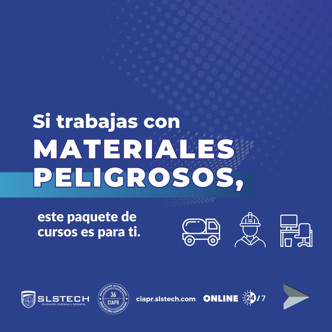 slstech's tweet image. ¿Manejas Materiales Peligrosos?

Capacítate con contenido aprobado por el CIAPR y válido como horas contacto técnicas para ingenieros.

Comienza hoy tu formación especializada en HAZMAT.
Inscríbete aquí: zurl.co/DKoma