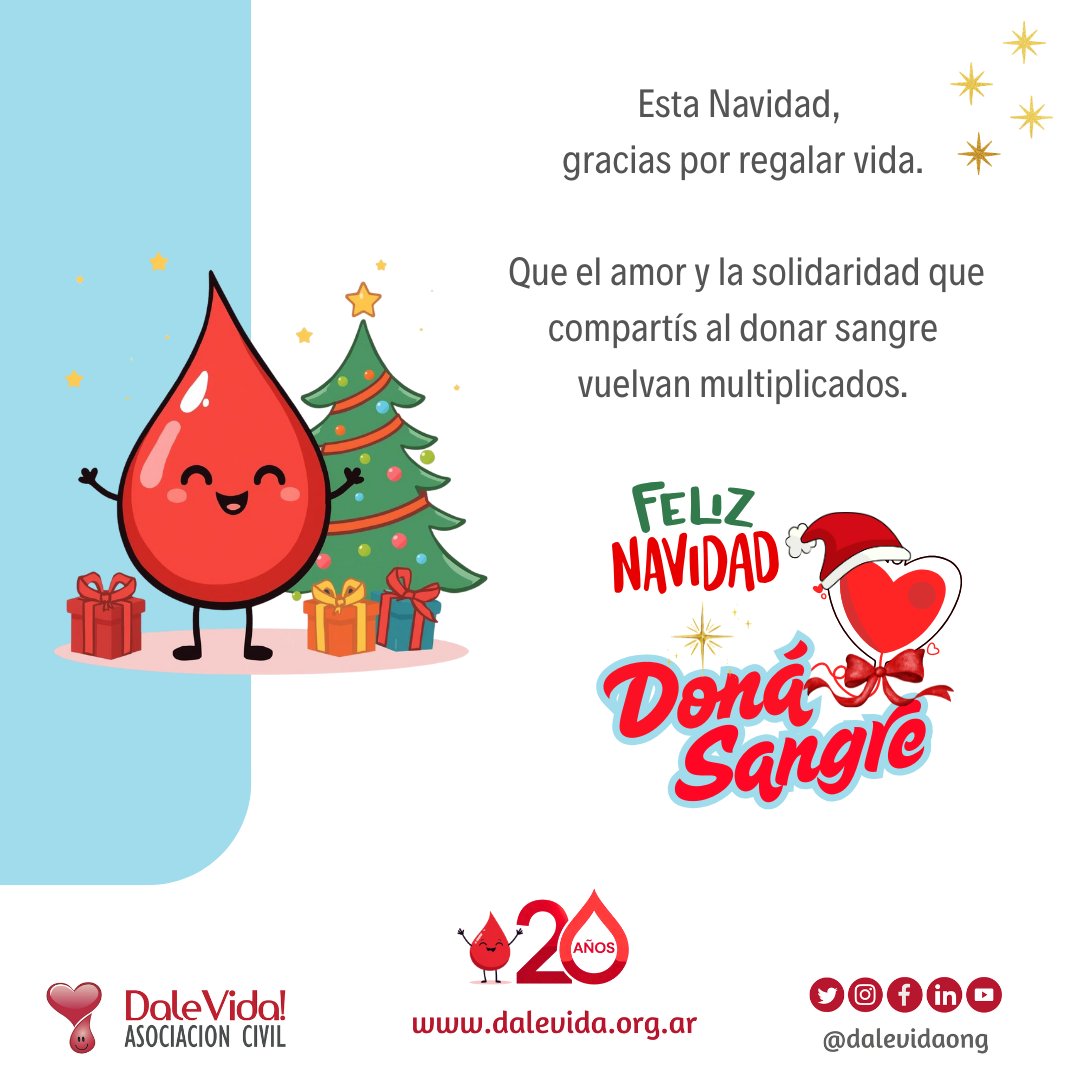 En esta Navidad queremos agradecer a cada donante que, con un gesto solidario, hace posible que muchas personas tengan una nueva oportunidad.

💉❤️ Donar sangre y es un acto de amor.

¡Felices Fiestas!

#GraciasDonantes #NavidadSolidaria #DaleVida #TuGotaSuma