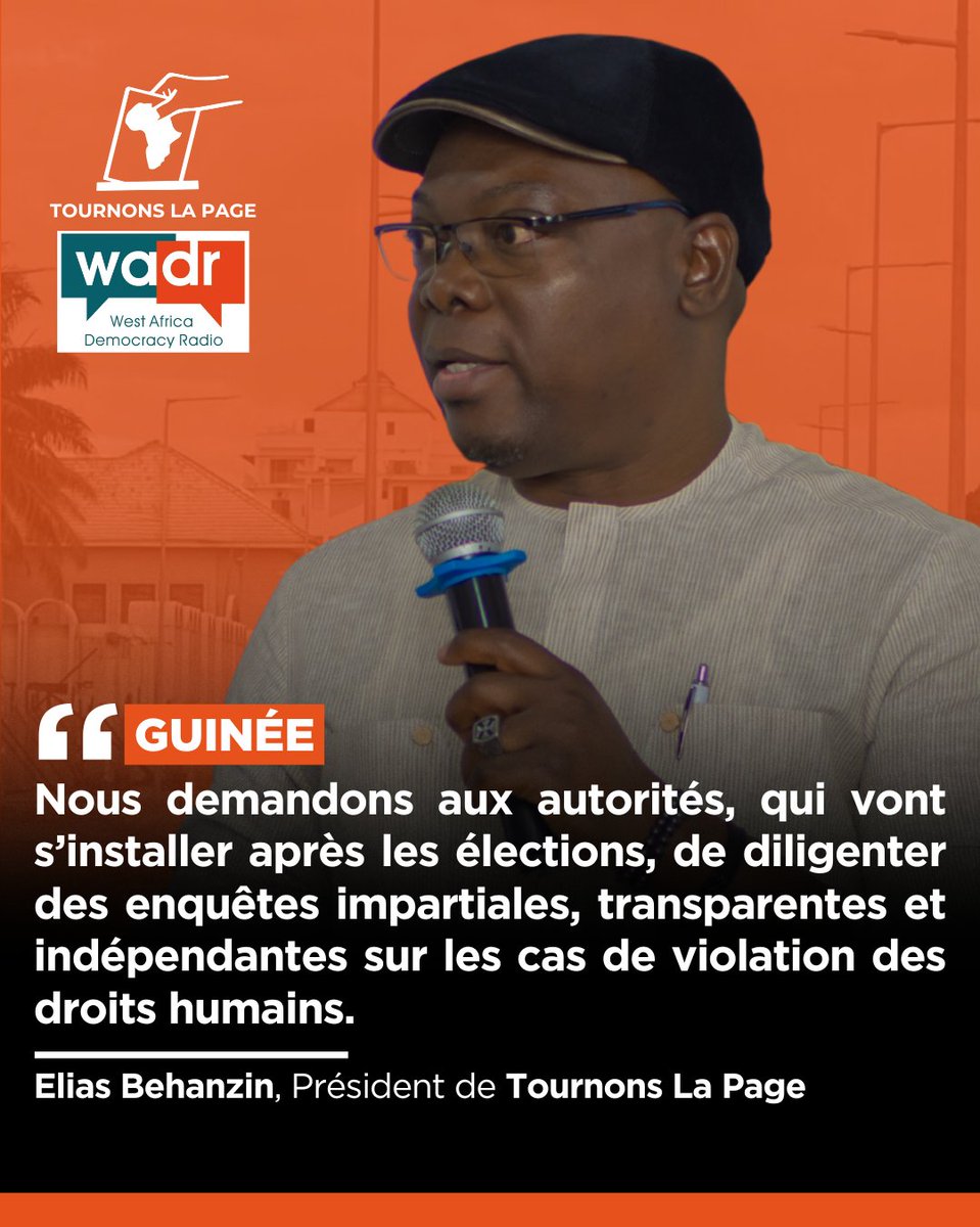 #Guinée: "Nous demandons aux autorités, qui vont s’installer après les élections, de diligenter des enquêtes impartiales, transparentes et indépendantes sur les cas de violation des droits humains"-Elias Behanzin, président de <a href="/TournonsLaPage/">Tournons La Page</a>, suite à la publication de notre