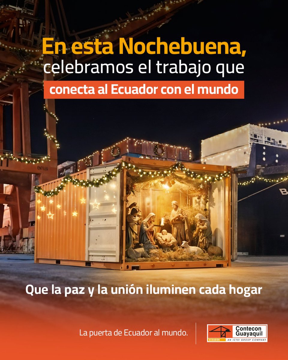 ConteconGYE's tweet photo. Hoy celebramos la unión, el esfuerzo y el trabajo en equipo que mueven a Contecon todo el año.
Que esta noche traiga paz, luz y esperanza para todos. #Contecon #nochebuena #LaPuertadelEcuadorAlMundo https://t.co/DPJppw6Gsj