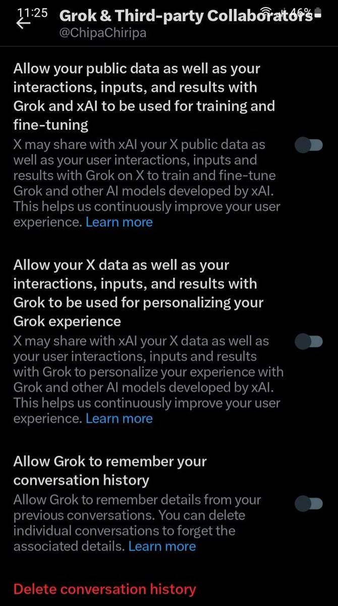 ChipaChiripa's tweet image. Settings =&amp;gt; Privacy =&amp;gt; Gr*k and Third Party Collaborators. 

Make sure all of this are disabled!