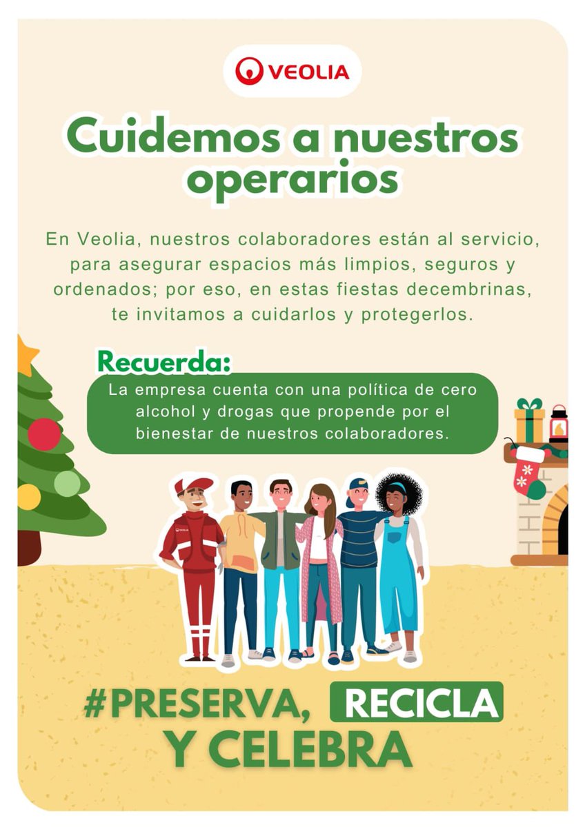 VeoliaSderCesar's tweet image. 📣🎄#PreservaReciclayCelebra

¡Esta Navidad, cuidemos a quienes cuidan nuestra ciudad!💚

Nuestros operarios trabajan cada día para mantener espacios más limpios y seguros.

Tu compromiso también los protege: juntos respetemos las normas y ayudemos a garantizar su bienestar.🤩