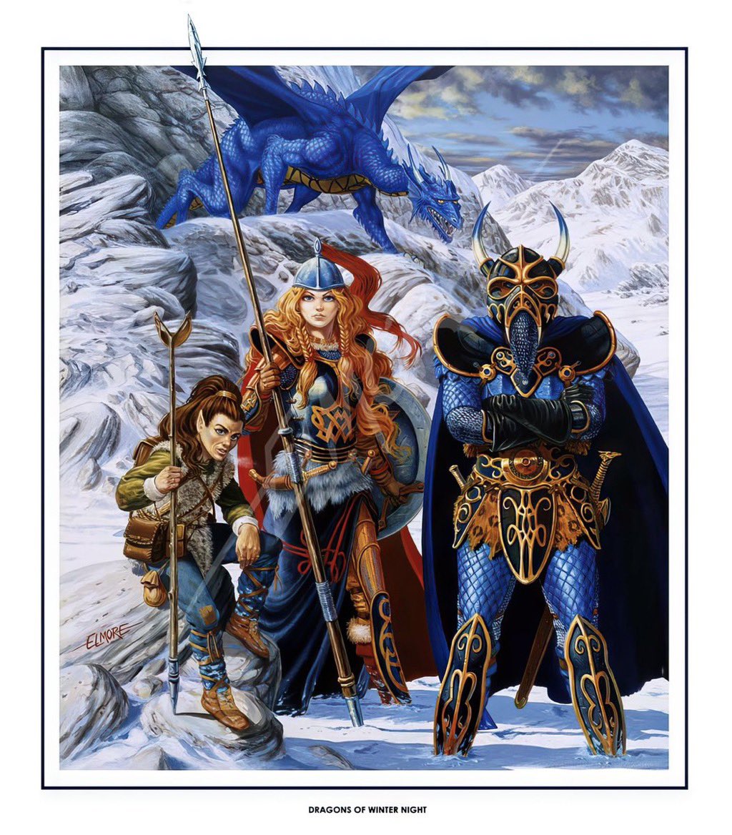 Be it known that upon Winter Night,
When the world lies locked in hoarfrost, and dragonfire yet warms the soul,
Fellowship is proven,
Valor is weighed,
And destiny advances one snowbound step further.

Art by Elmore of course.