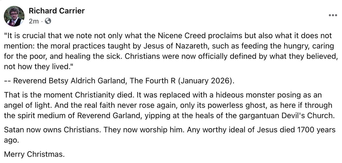 RichardCCarrier's tweet image. richardcarrier.info/archives/21092

#Christianity #Christmas #SadTruths #JesusIsDead #DroptheGodCrapforMoralsInstead