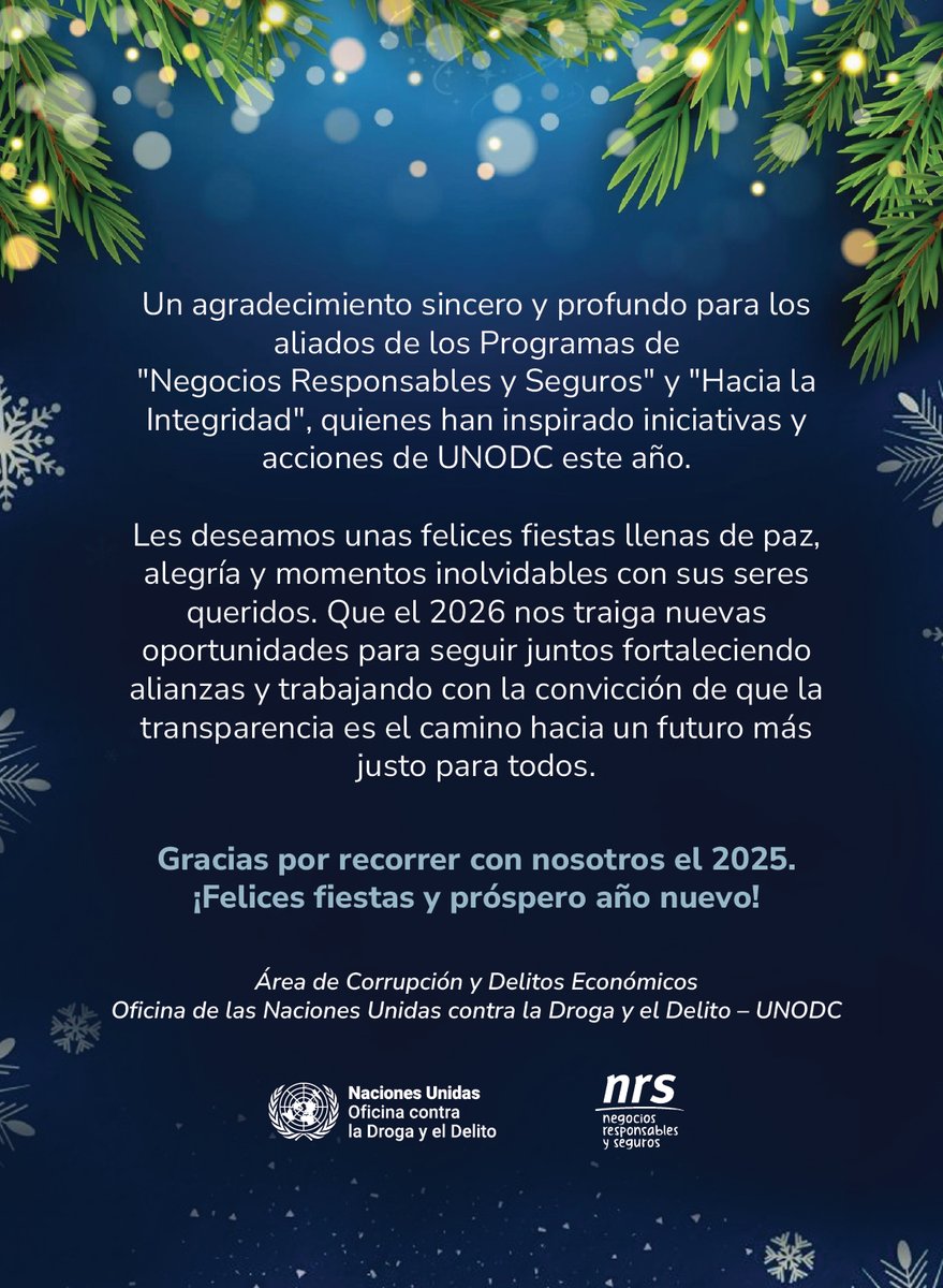 🎄Que estas fechas sean tiempo de paz y renovación, desde NRS, expresamos nuestro más sincero agradecimiento a nuestra comunidad, socios y a todas las personas comprometidas con la construcción de una  sociedad más transparente, justa y seguras.
#FelicesFiestas2025 
#Prospero2026