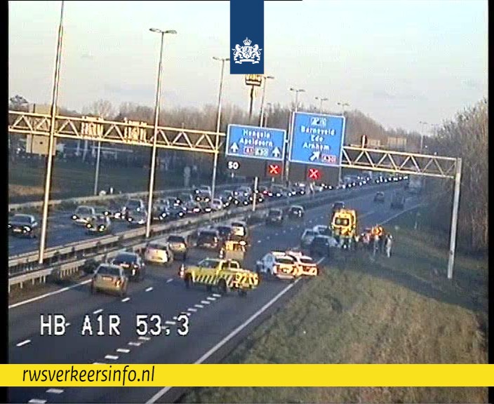 Ongeval op A1 bij Barneveld met lange vertraging