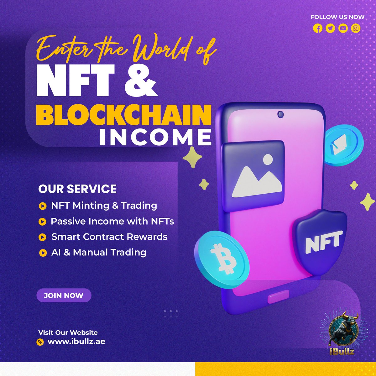 ibullz_official's tweet photo. Turn digital assets into real opportunities ๐
Explore NFT minting, trading, and blockchain-powered income with iBullz.
๐ https://t.co/aqkwa79uI7
#iBullz #NFT #Blockchain #NFTIncome #CryptoEarnings #Web3 #DigitalAssets https://t.co/m9upWL0UaF