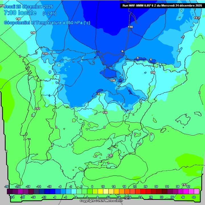 Egun goibela eta bustia gaurkoa. Goietan aire hotza sartzen hasi da eta dagoeneko hasi da tenperatura behera: 7'5° ditugu, goizean 9° markatu ondoren. Gehiago hoztuko du baina prezipitazioa oso urria izango da. Eguberri on! 🎄