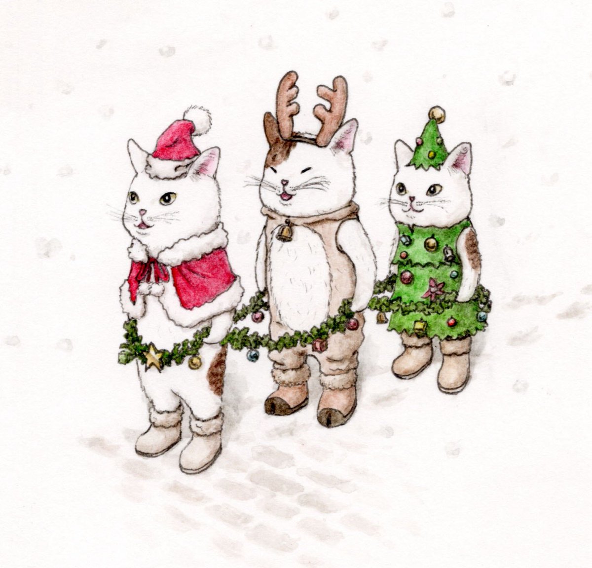 『Xmas Express』🎄🔔⭐️

ジングルベルが聞こえるよ。
そろそろ発車しましょうか。
今夜は楽しいイブなんだ！🎁

#猫  #cat  #イラスト  #過去絵