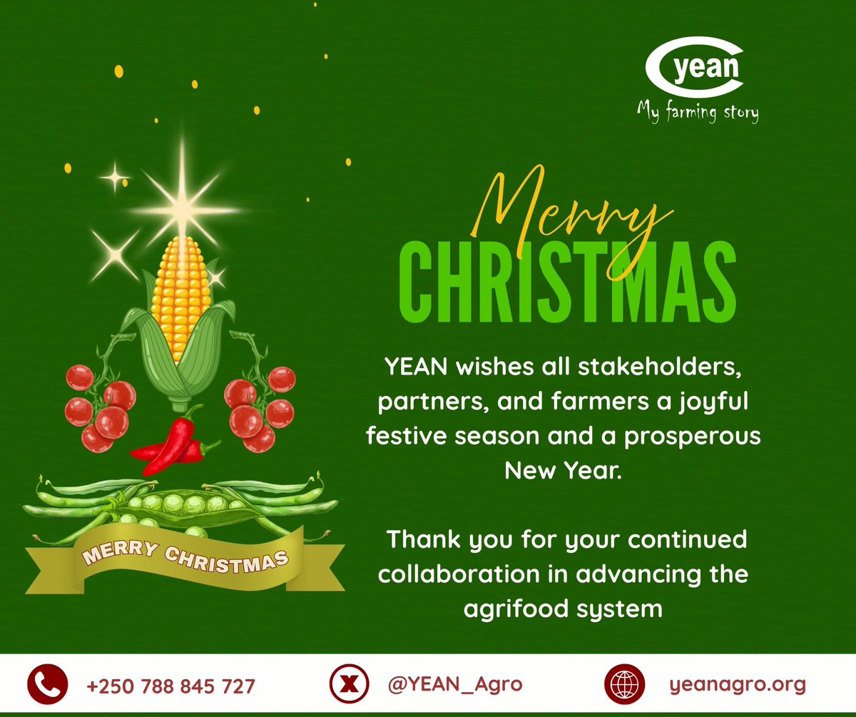 YEAN wishes our Partners and farmers a Merry Christmas and a joyful festive season as the year comes to an end.

We celebrate our shared achievements and the strong collaboration driving progress in the agrifood system.

#merrychristmas #happynewyear2026 #YEAN