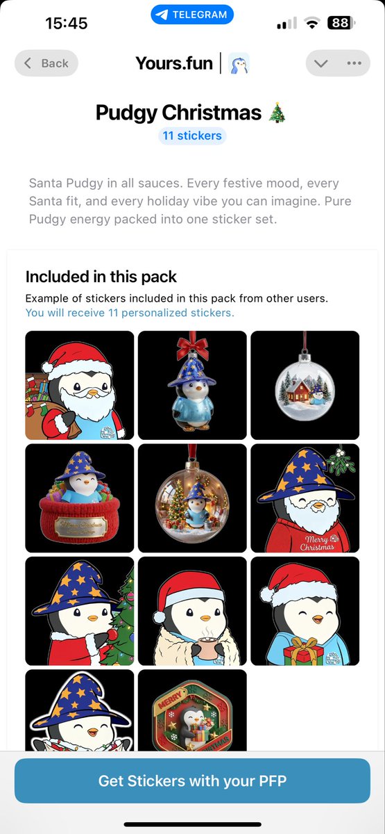 Guess who joined the huddle to celebrate Christmas? 🐧

Go on Telegram, search for yoursfun_bot and create custom stickers (and more) with your own pudgy 🫶