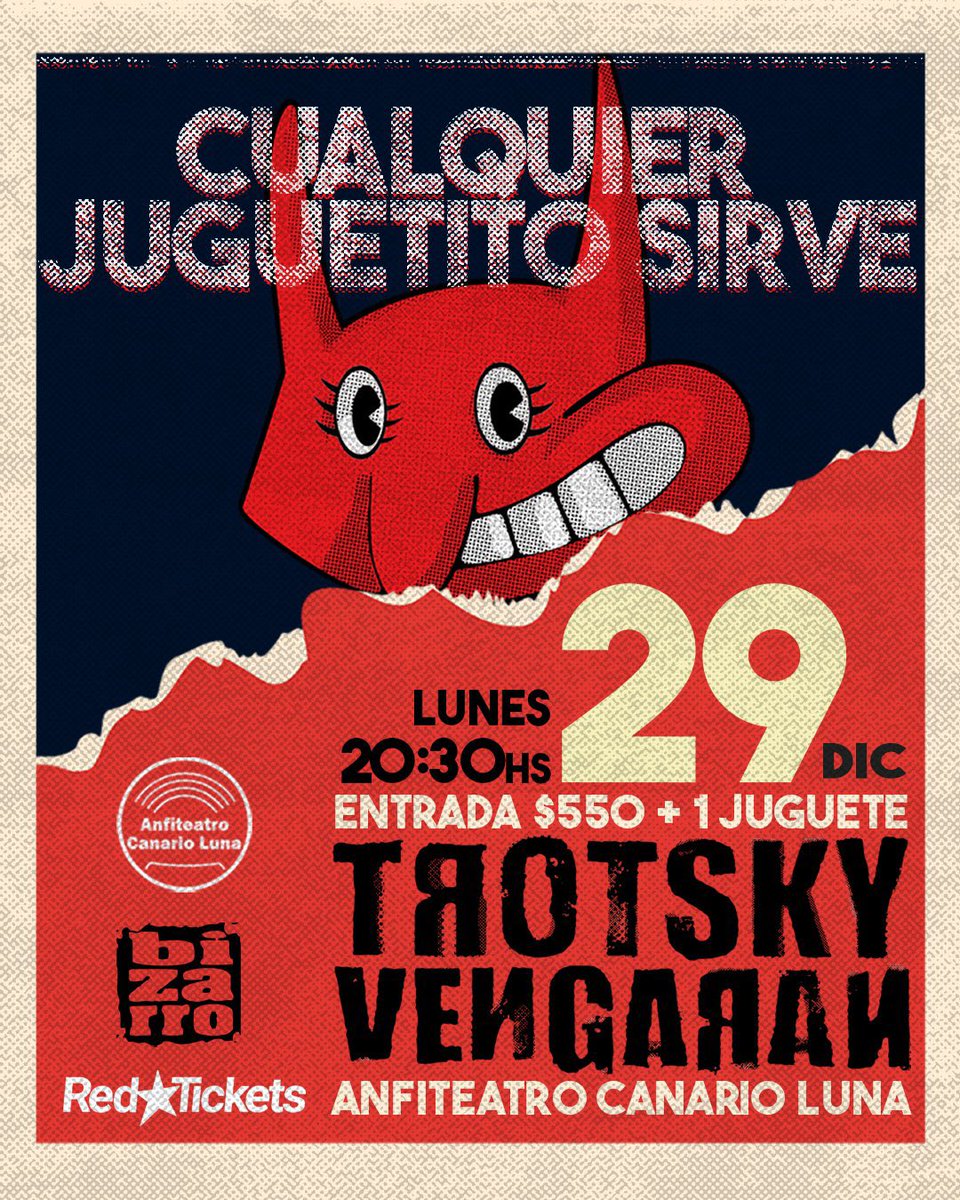 🇺🇾 TROTSKY VENGARÁN DESPIDE EL AÑO A LO GRANDE EN EL espaciocilindrico 🇺🇾

LUNES 29 / ANFITEATRO CANARIO LUNA
20:30 hs / TODO PÚBLICO
Entrada $550 + 1  JUGUETE
En <a href="/RedTicketsUY/">RedTickets Uruguay</a> 
Puerta 19:30
Show hasta 23:30
