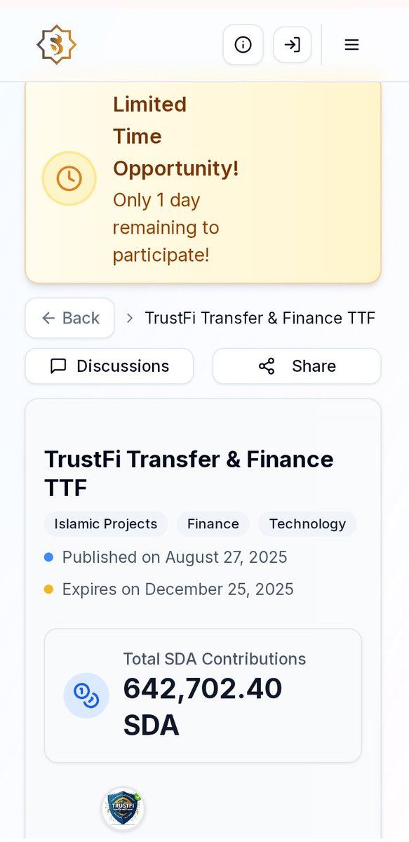 Globalsephere's tweet image. 📣 FINAL CALL — ONLY 1 DAY LEFT!
🚀 TrustFi investment round is closing tomorrow!

This is your last chance to join a secure, Shariah-compliant DeFi project delivering real value. Don’t miss out — act now!

Link sidrastart.com/project/c7b017…

#TrustFi #FinalCall #1DayLeft #InvestNow