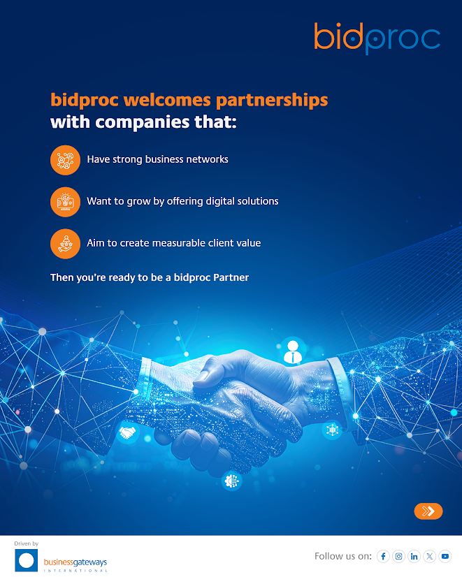 bidprocInsights's tweet photo. Turn every tender into an opportunity. The bidproc Partner Program helps businesses drive digital procurement, expand networks, and deliver real client impact. 

#DigitalProcurement #eTendering #eAuctions #ProcurementPartners #bidproc https://t.co/PDqpUJirvC