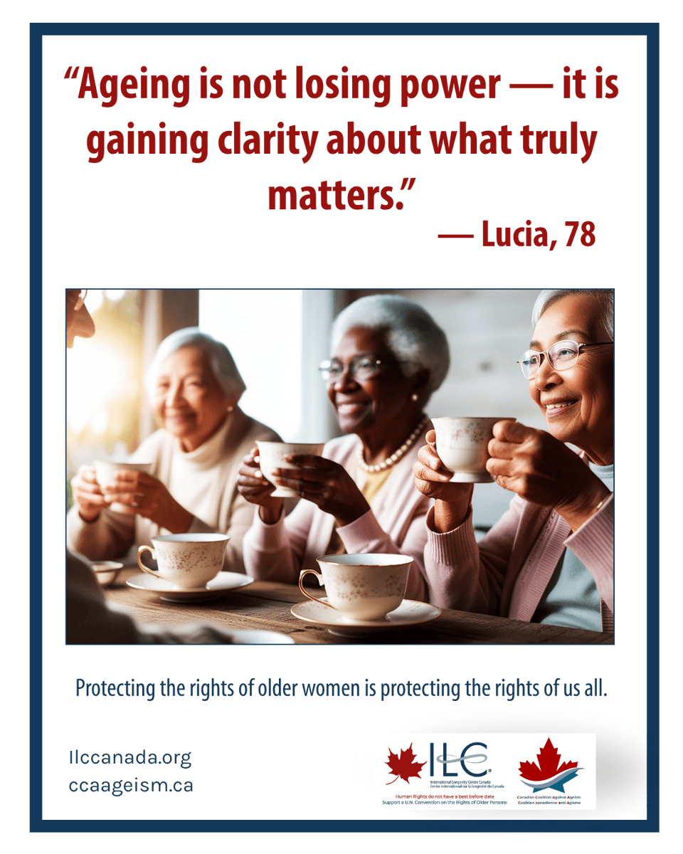 ILCCanada's tweet photo. Older persons are leaders, teachers, and agents in their own lives. A rights-based society honours dignity, autonomy, and contribution at every age.
#AgeingWithDignity #OlderPersons #HumanRights #AgePride #EndAgeism
@cdnhumanrights @IFAgeing @fedretirees https://t.co/VVTKl2SyQo