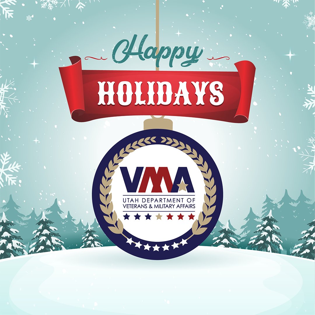 Utah_DVMA's tweet photo. Wishing our community, veterans, military, and their families safe and happy holidays from the Utah Department of Veterans and Military Affairs. 🎄
Our offices will be closed on Christmas Day and New Year’s Day.

#HappyHolidays #VeteranFamilies #UtahVeterans #MilitaryFamilies https://t.co/ZG6HhmSjnR