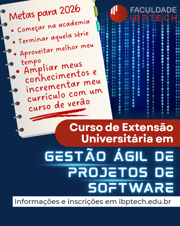 IbptechEduca's tweet photo. O Curso de Extensão Universitária em Gestão Ágil de Projetos de Software objetiva capacitar o aluno para o planejamento, gerenciamento e execução de projetos de software, utilizando metodologias ágeis, compreendendo os principais elementos que envolvem escopo, tempo, investimento, comunicação, riscos e qualidade, com foco em resultados práticos e colaborativos.

O conteúdo do curso foca no desenvolvimento de habilidades profissionais capazes de gerenciar projetos de forma dinâmica e ágil, promovendo a flexibilidade e a comunicação, além de fornecer visão completa da gestão de projetos de software, unindo teoria e prática para formar gestores preparados para ambientes tecnológicos e inovadores.

O curso conta com:
 
• Metodologia prática e atualizada
• Professores atuantes na área.
• Acesso à Biblioteca Virtual.
• Práticas remotas.
• Foco nas demandas reais do mercado jurídico e investigativo.
• Certificação por uma instituição especializada em tecnologia.
 
Informações e inscrições em: https://t.co/TamWs15g3Q

#IBPTECH #MetodologiasAgeis #GestaoDeSoftware #CarreiraTech