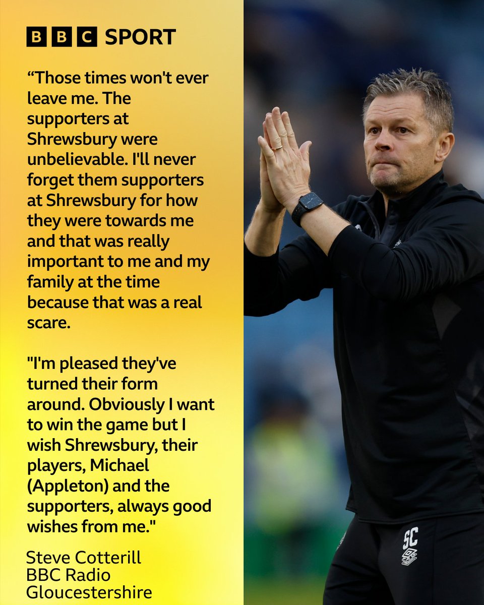 BBCShropSport's tweet photo. A heartfelt and emotional pre-Shrewsbury press conference from Cheltenham and former Salop boss Steve Cotterill speaking to @BBCGlos 

🗣️ He will never forget the support Salop fans gave him during his life-threatening Covid illness and he'll always have an affinity with them

#BBCFootball