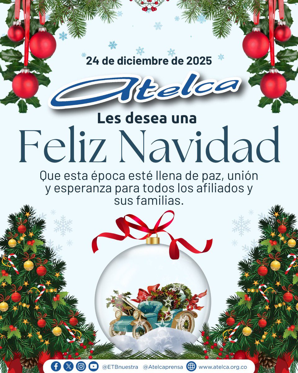 🎄✨ FELIZ NAVIDAD ✨🎄

Desde ATELCA enviamos un saludo fraterno a todos nuestros afiliados y afiliadas y a sus familias.

Que esta Navidad esté llena de paz, unión y esperanza, y que el próximo año nos encuentre fortalecidos como organización y como comunidad.