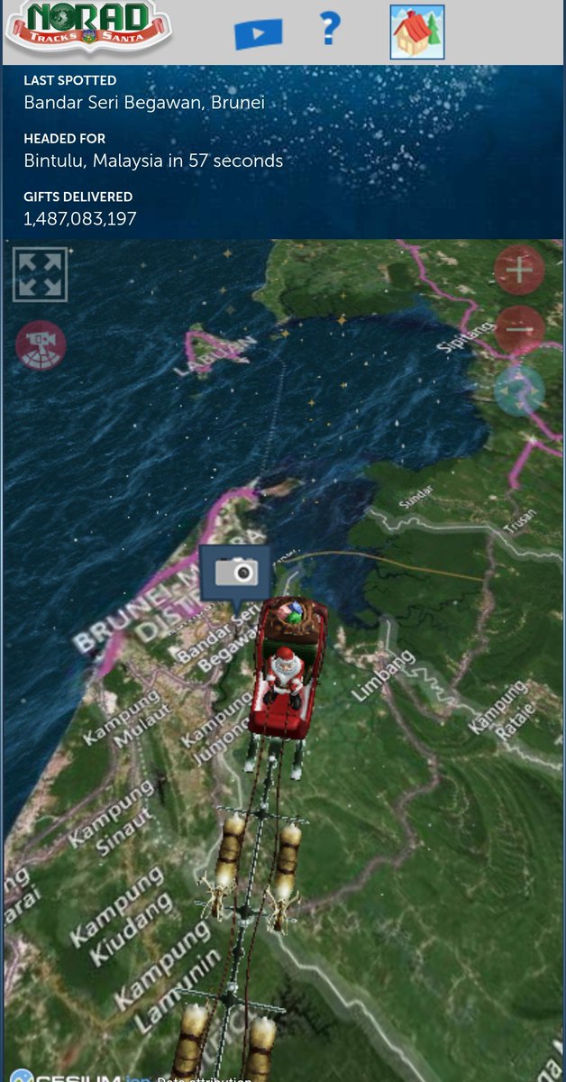 サンタは中国を通り過ぎ、ブルネイからインドネシア方面に向かっています。
