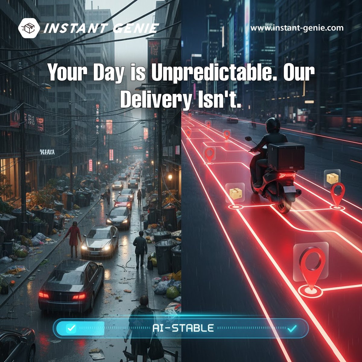 instant_genie's tweet image. Life throws curveballs, but your essential deliveries shouldn't. Instant Genie provides reliable, predictable service so you can handle the chaos of your day with confidence.
#PredictableDelivery #InstantGenie #SmartService #HandleTheChaos #DeliveryConfidence #OrderWithEase