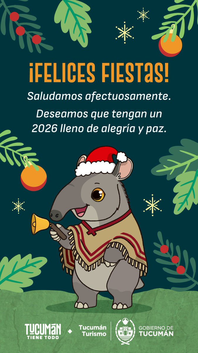 🎄 ¡FELIZ NAVIDAD PARA TODO TUCUMÁN!

Desde el Ente Tucumán Turismo les deseamos una Nochebuena llena de paz y un encuentro profundo con lo que más amamos: nuestra familia, nuestra tierra y nuestras raíces. ✨

<a href="/PrensaTucTur/">Institucional Tucumán Turismo</a> 

¡Muy feliz Navidad! 🎅🇦🇷