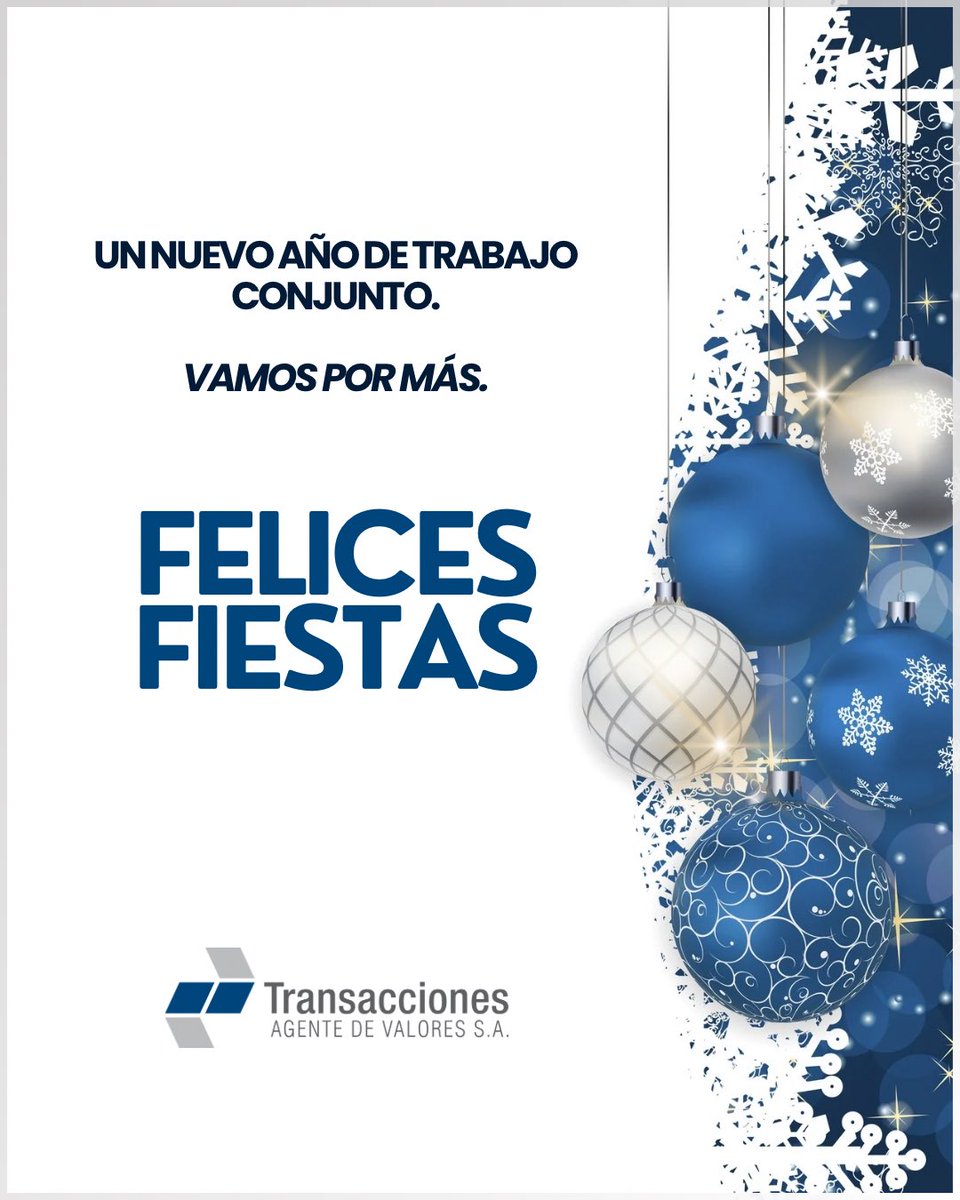 TransaccionesAV's tweet photo. 🥂En este cierre de año queremos agradecer la confianza depositada.

Seguiremos acompañándolos con compromiso y profesionalismo en el cuidado de sus inversiones, también el próximo año.
¡Muy Felices Fiestas!
𝑻𝒓𝒂𝒏𝒔𝒂𝒄𝒄𝒊𝒐𝒏𝒆𝒔 𝑨𝒈𝒆𝒏𝒕𝒆 𝒅𝒆 𝑽𝒂𝒍𝒐𝒓𝒆𝒔 𝑺.𝑨. https://t.co/LJgH65PM3d