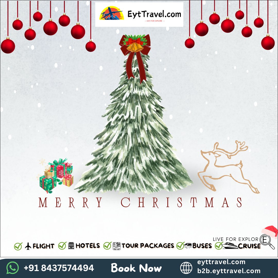 EytTravel's tweet photo. Merry Christmas
Sending holiday cheer and travel dreams your way
Book Now
📞 +918439574494
🌐 https://t.co/6KyJoaJo9Q
For Travel Agents - https://t.co/bAk041MhCA

#EytTravel #EytTravelChristmas #ChristmasAdventures #HolidayJourneys https://t.co/4h99yK57rv