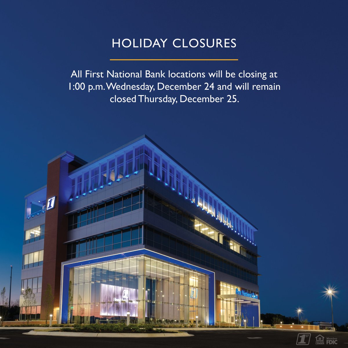We will be closed today, December 25th, in observance of the federal holiday. We will re-open for normal business hours tomorrow, December 26th.