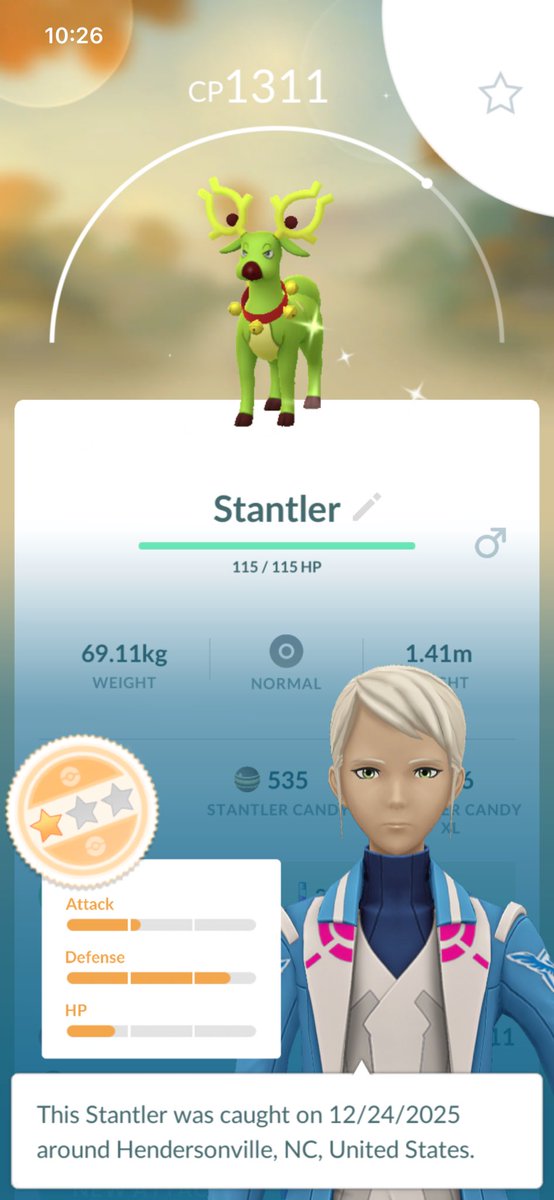 NotAdamDavis's tweet image. Shiny Stantler with bells on Christmas Eve! Merry Christmas everyone! #PokemonGO #ShinyPokemon